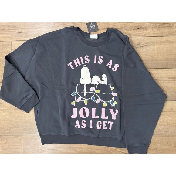 NWT Grayson Threads Women’s Peanuts Sweater 1X Gray Jolly Snoopy Christmas - Picture 2 of 2